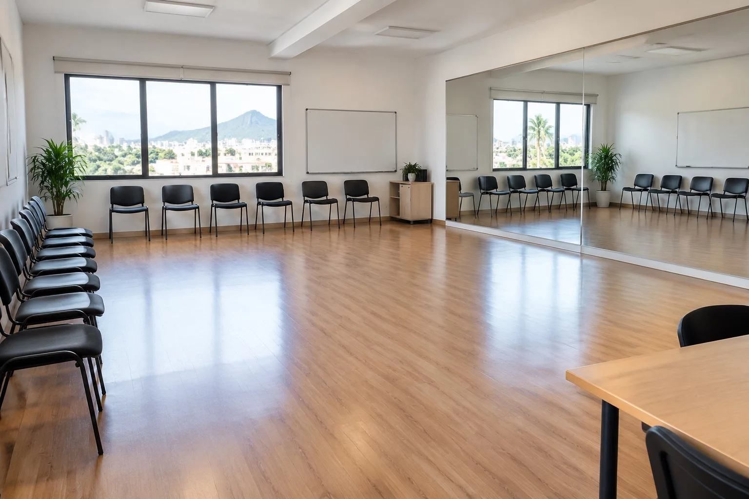 Sala com espelho para postura